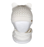 White Unisex Cat Hat with Ears and Scarf Set