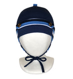 Baby Boy Knitted Winter Hat Navy Blue Covers Ears With Strings