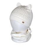 White Unisex Cat Hat with Ears and Scarf Set